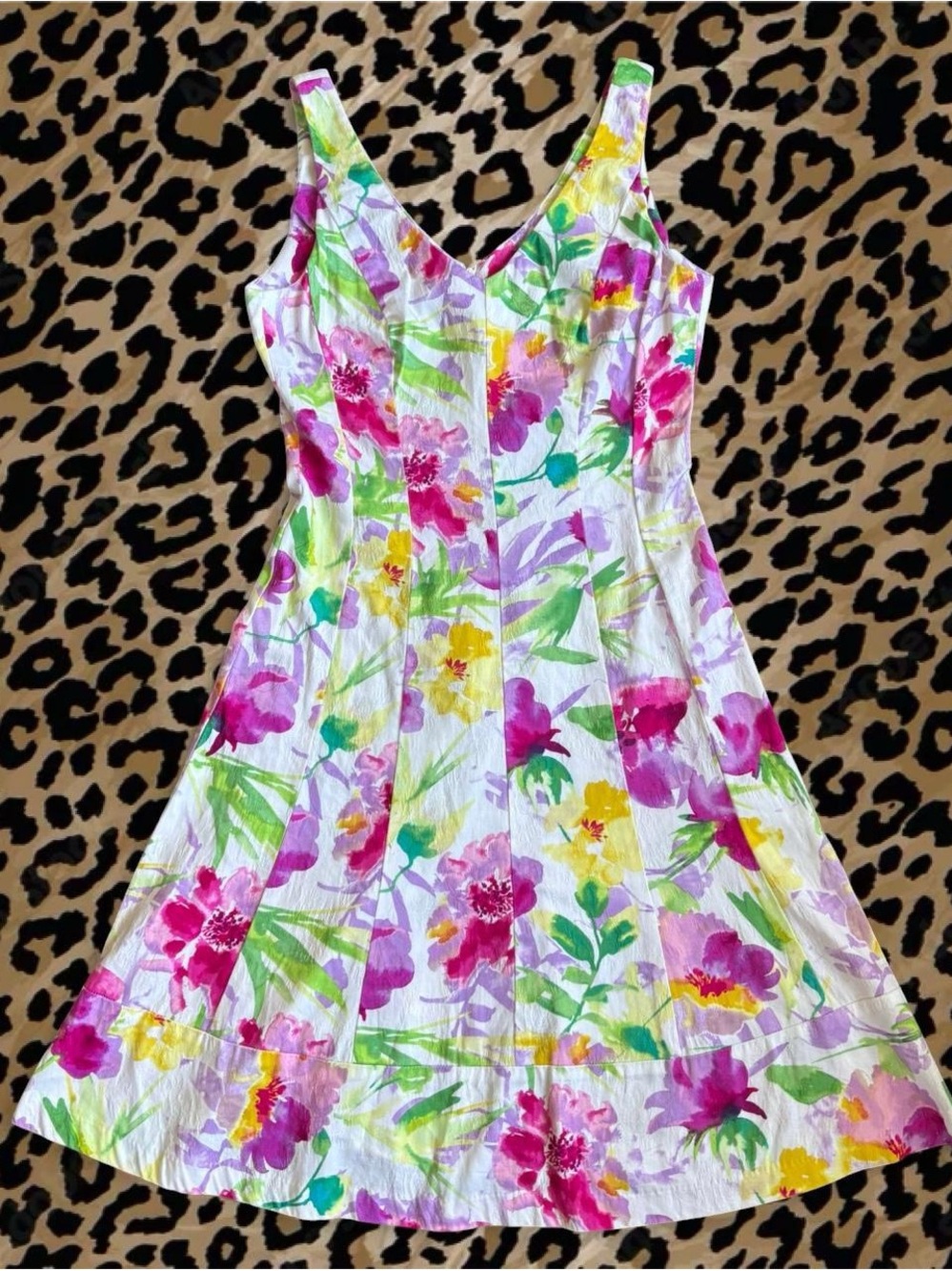 Chaps Women’s  Floral Sundress - White with Pink, Yellow & Green